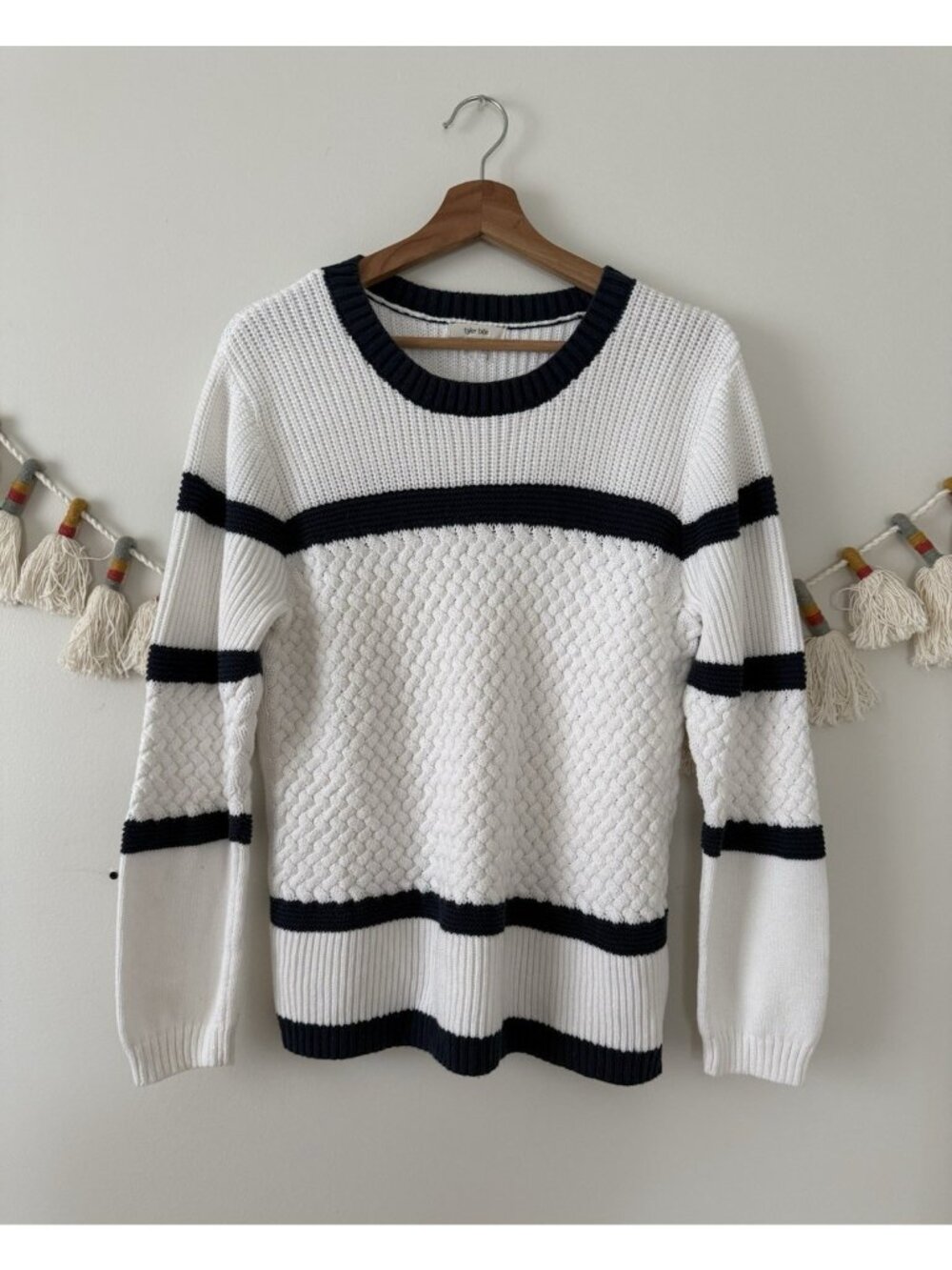 Tyler Boe Fisherman Knit Crewneck Striped Sweater Coastal Preppy Nautical Cotton